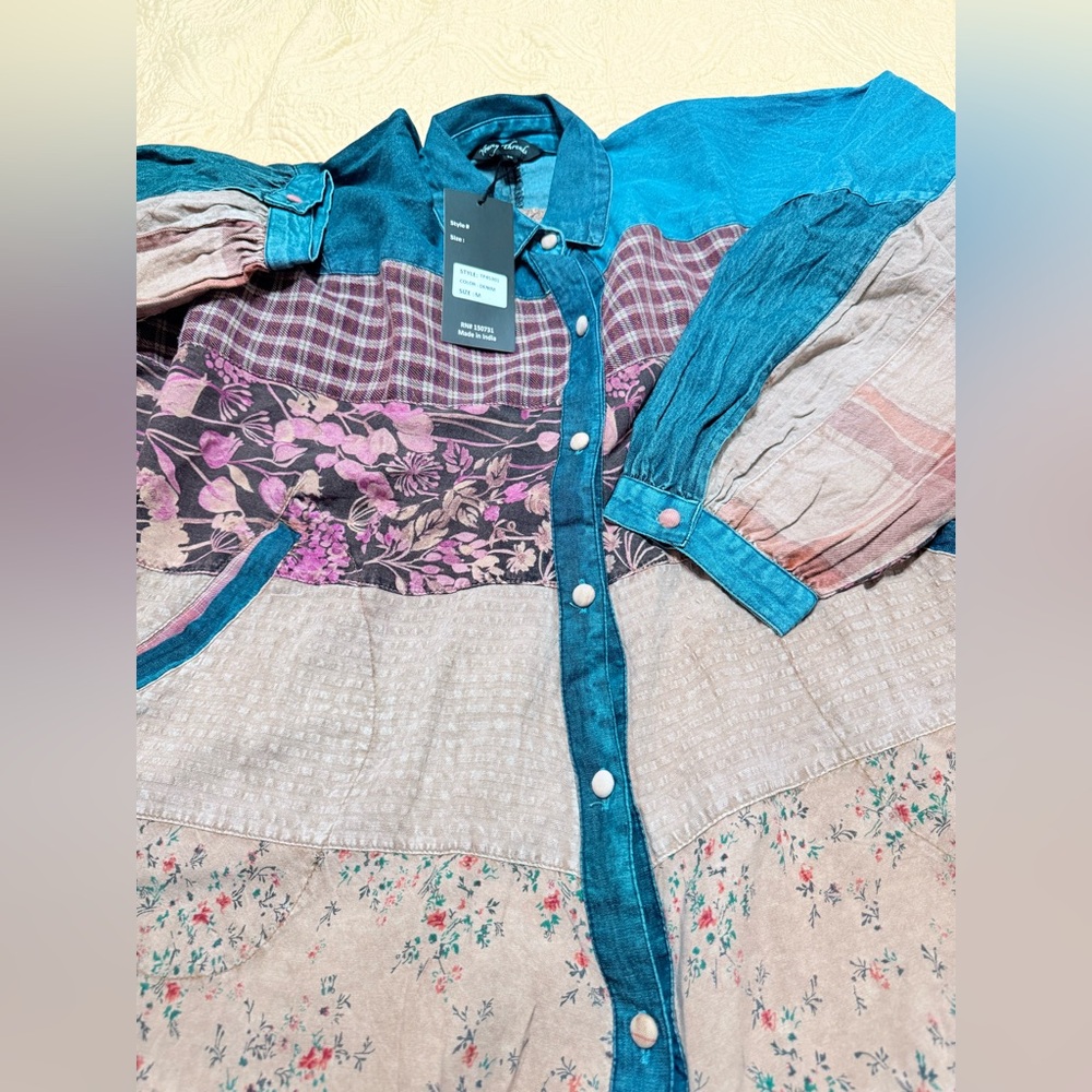 NWT Young Threads M pp29 Patchwork Denim Button-U… - image 11